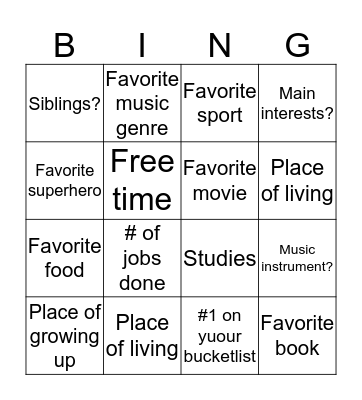 Untitled Bingo Card