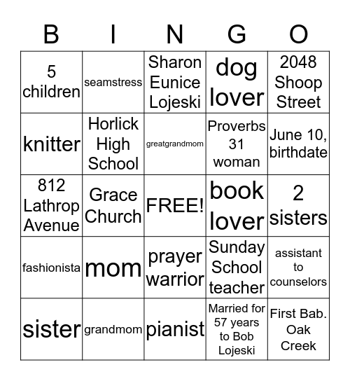 Mom's 75th Birthday Bingo Card