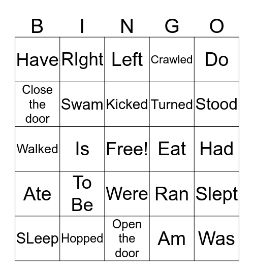 Action Verbs Plus Bingo Card