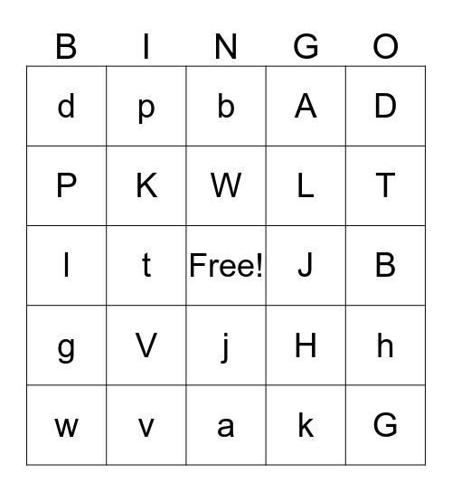 LETTER BINGO!  Bingo Card