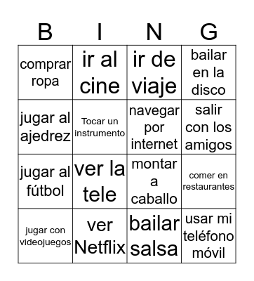 El tiempo libre Bingo Card