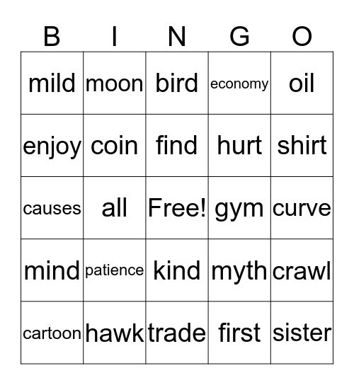 Vocab Bingo Card