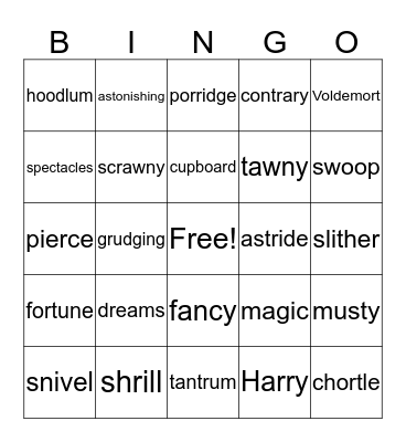Vocabulary Chapters 1-3 Harry Potter Bingo Card