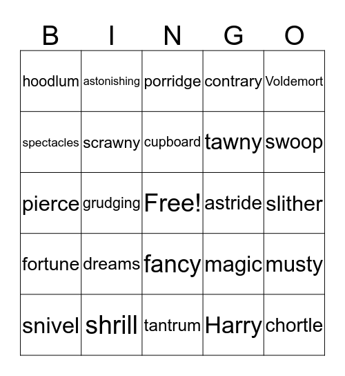 Vocabulary Chapters 1-3 Harry Potter Bingo Card