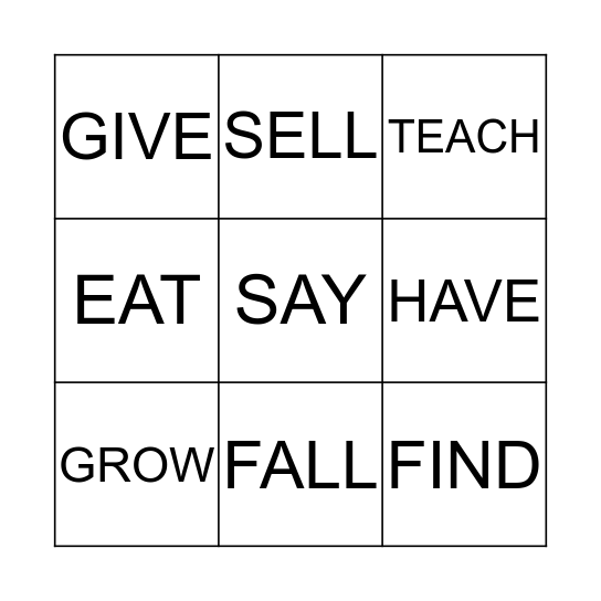 IRREGULAR VERBS Bingo Card