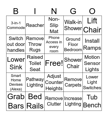 Home Modification Bingo Card