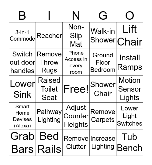 Home Modification Bingo Card