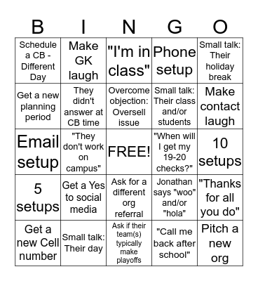 SALES BINGO Card