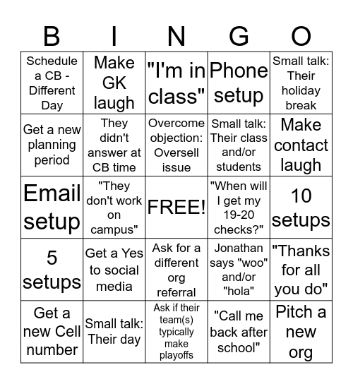 SALES BINGO Card