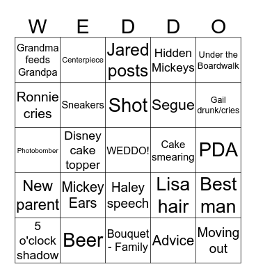 WEDDO Bingo Card