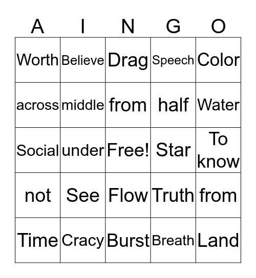 Green and Latin roots Bingo Card