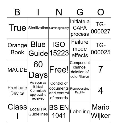 Regulatory Roundup Bingo Card