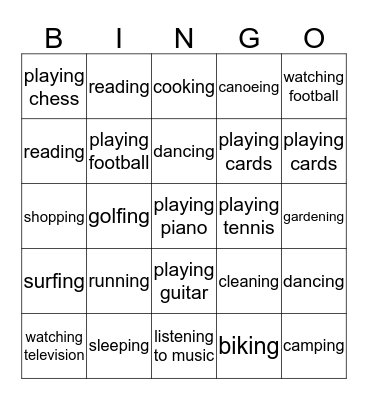 HOBBY BINGO Card