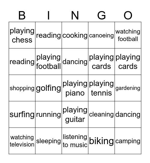 HOBBY BINGO Card