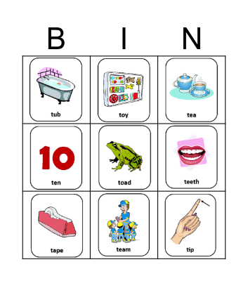 Letter T Bingo Card