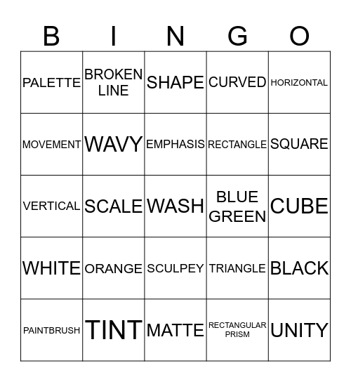 ART STUFF TO KNOW Bingo Card