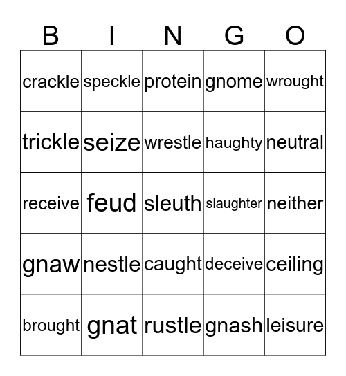 -tle, augh, ei, gn, eu, ough BINGO Card