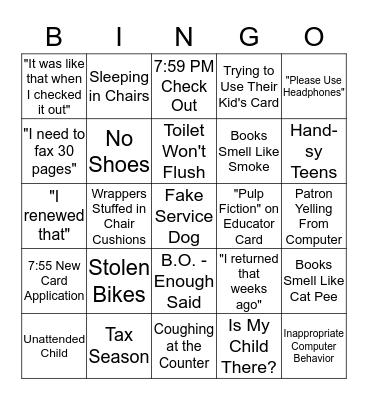 Just Another Day in the Library Bingo Card