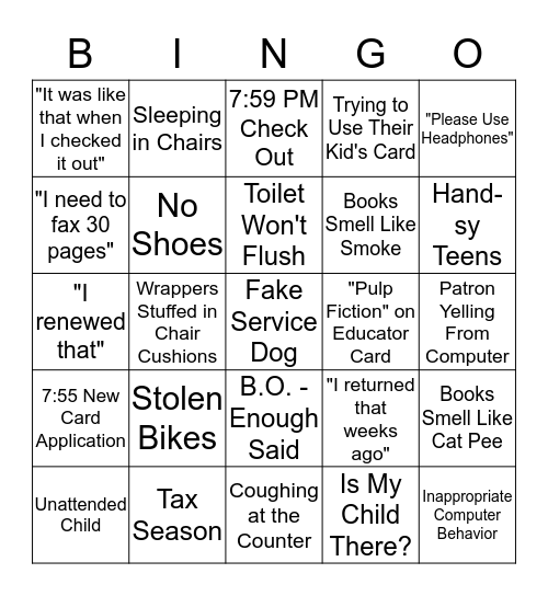 Just Another Day in the Library Bingo Card