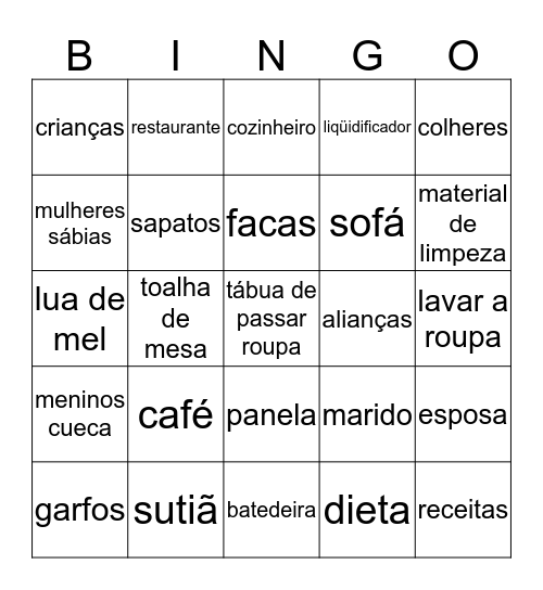 Leticia's Bridal Shower Bingo Card