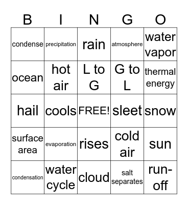 Water Cycle Review Bingo Card