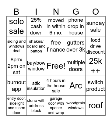 sales contest Bingo Card