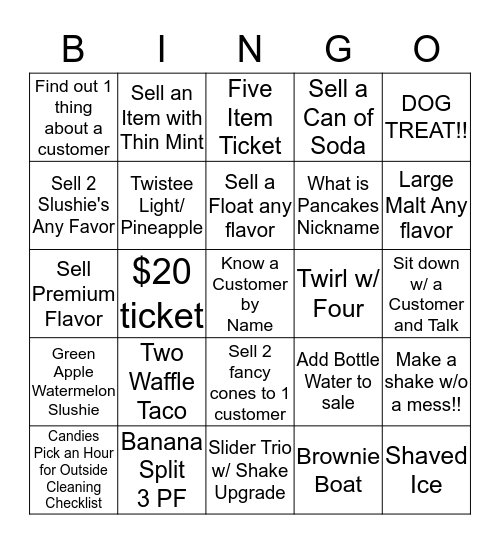 Twistee Treat Bingo Card