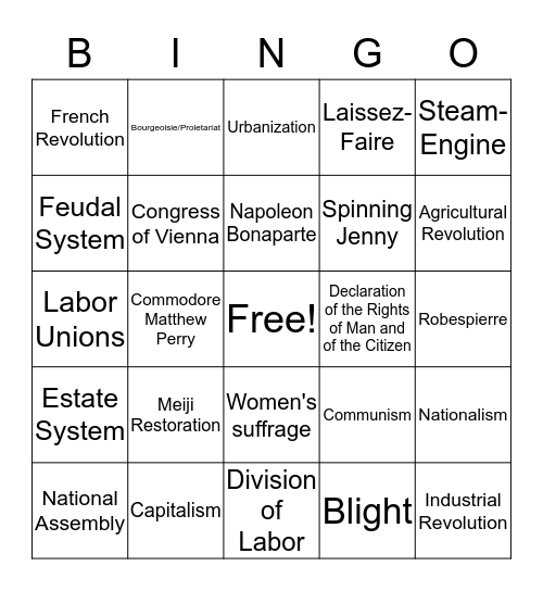 Global History Vocabulary Bingo Card