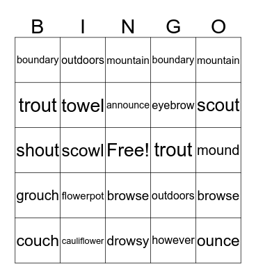 Spelling Bingo Card