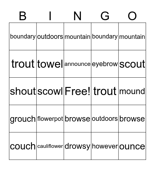 Spelling Bingo Card