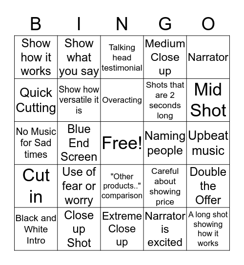 Infomercial Bingo Card
