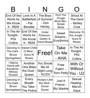 Rock & Roll Bingo! Bingo Card