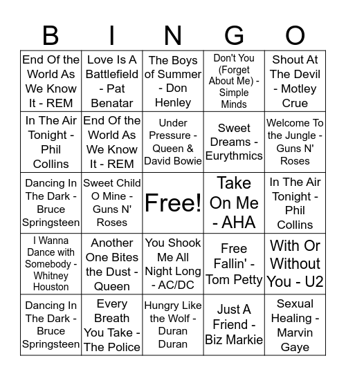Rock & Roll Bingo! Bingo Card