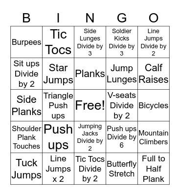 Fitness Bingo Card