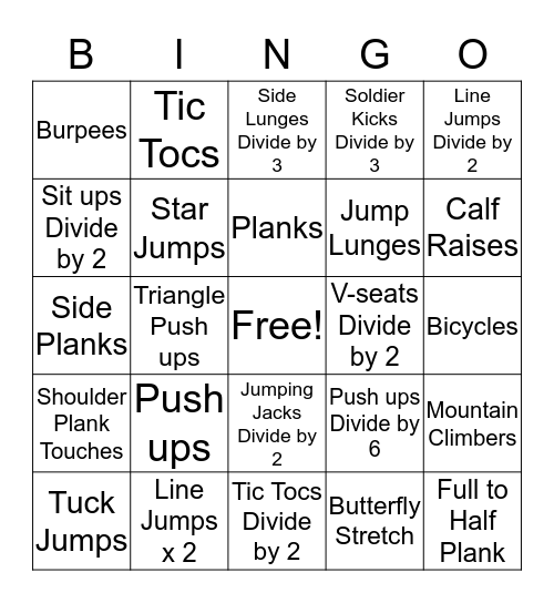 Fitness Bingo Card