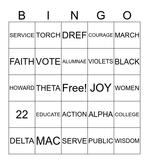 Delta Bingo Card