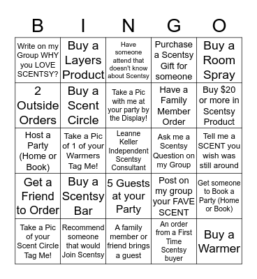 SCENTSY Bingo Card