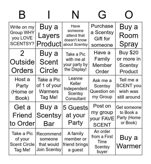 SCENTSY Bingo Card