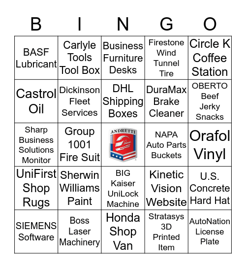Andretti Autosport Scavenger Hunt Bingo Card