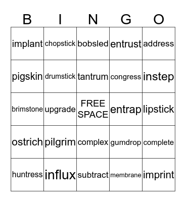 Syllable Division Bingo Card