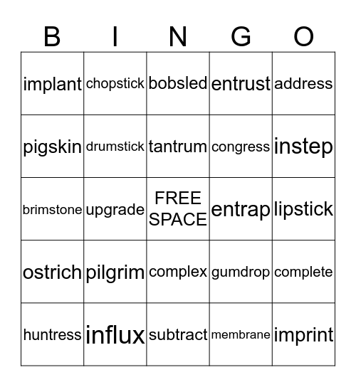Syllable Division Bingo Card