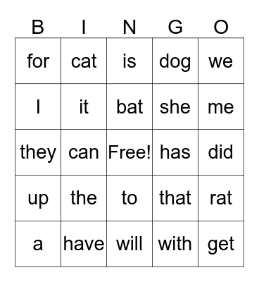 SIGHT WORDS Bingo Card