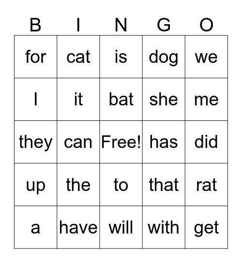 SIGHT WORDS Bingo Card