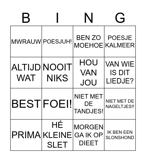 PAULIE Bingo Card