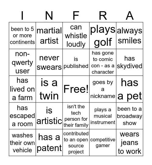 Compass Tech Infra People Bingo Card