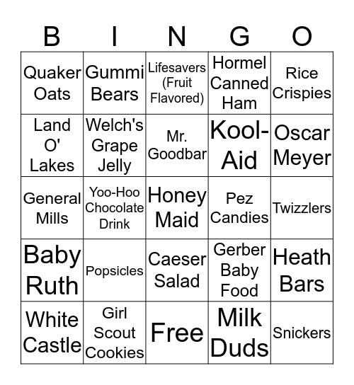 1920s Food Bingo Card