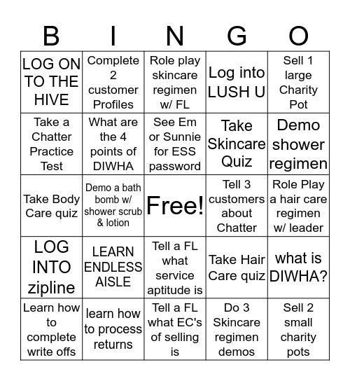 New Hire Bingo Card