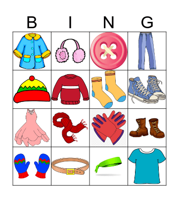 Winter Clothing Bingo Card