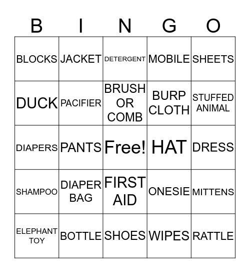 Baby Bingo Card