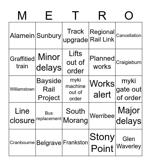 METRO Bingo Card